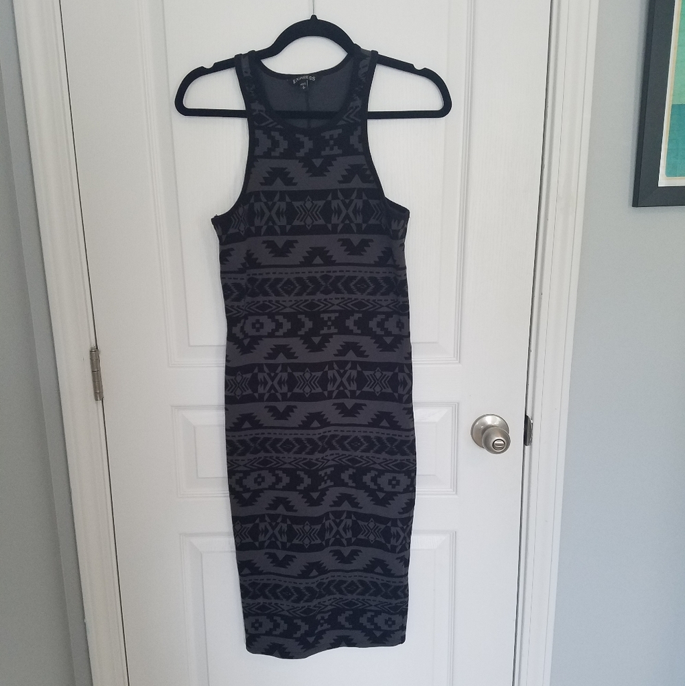 Express Black and Gray Midi Bodycon Dress